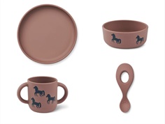 Liewood horse/dark rosetta dining set Vivi silicone (4-pack)